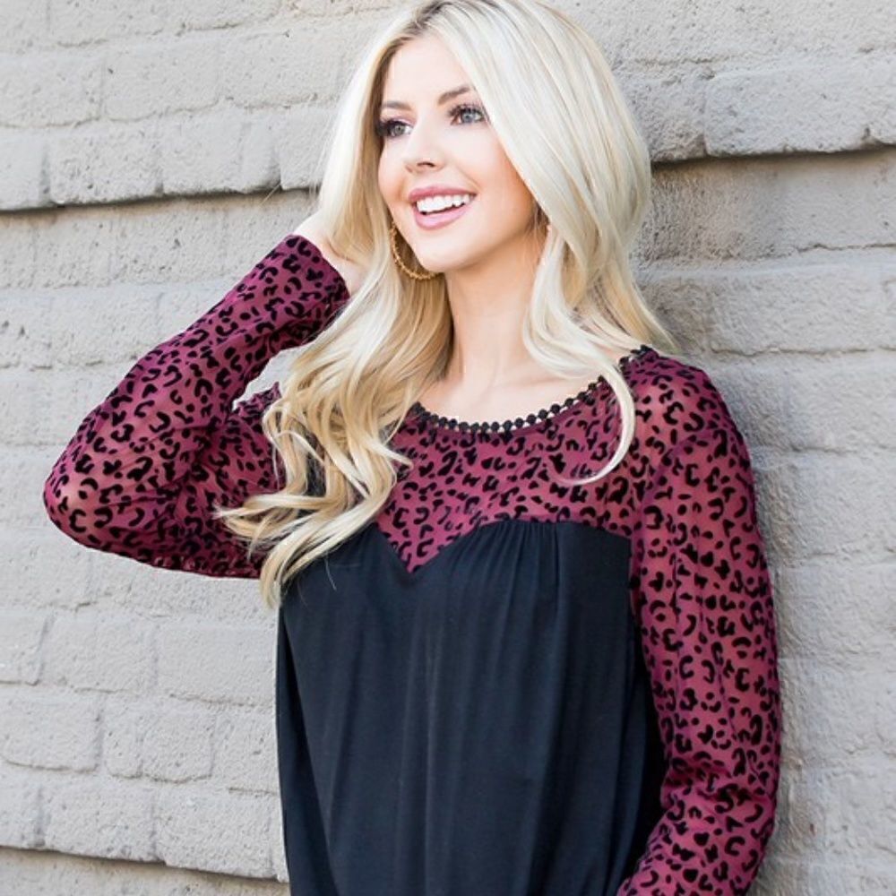 Animal Print Mesh Long Sleeve Top